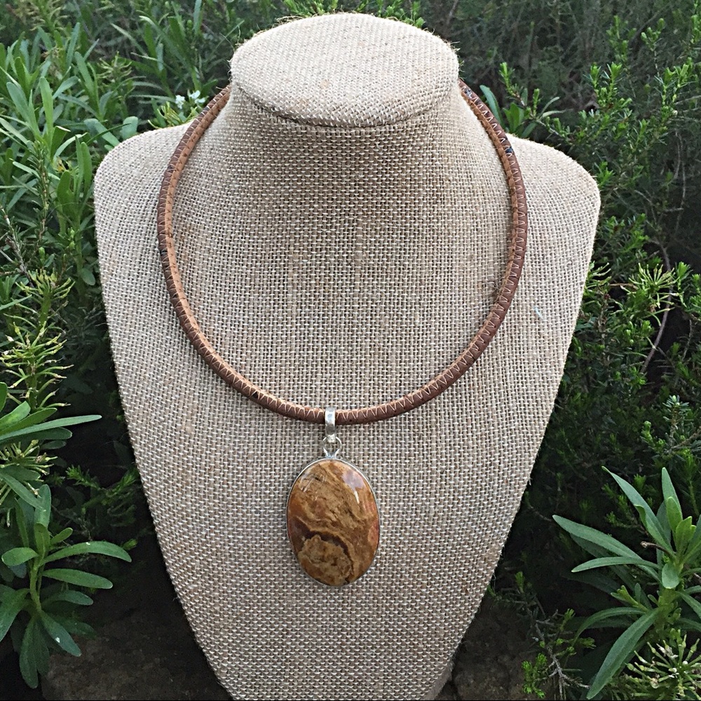 Big jasper natural stone pendant necklace